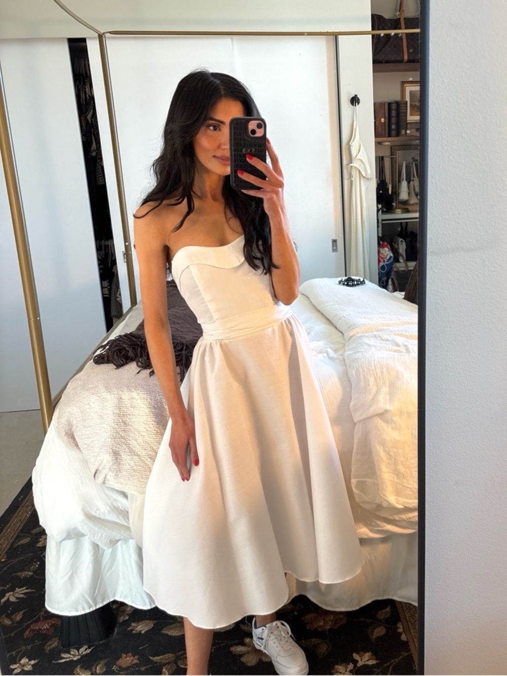 Vintage ‘European Summer’ Strapless Textured Cotton Midi Dress